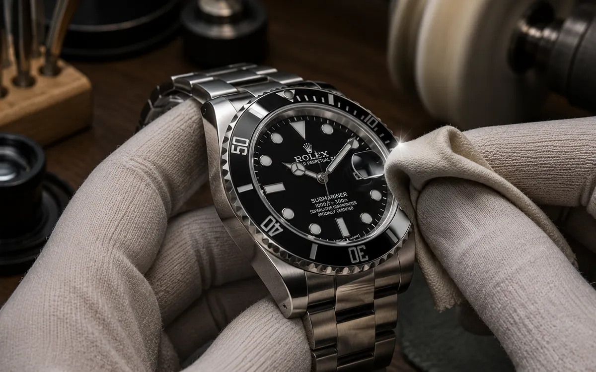 polishing a luxury watch